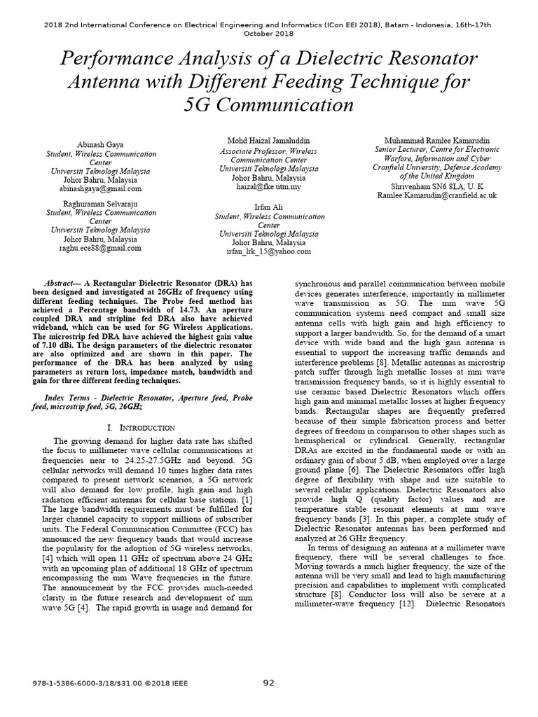 Performance Analysis of A Dielectric Resonator Antenna With Different ...