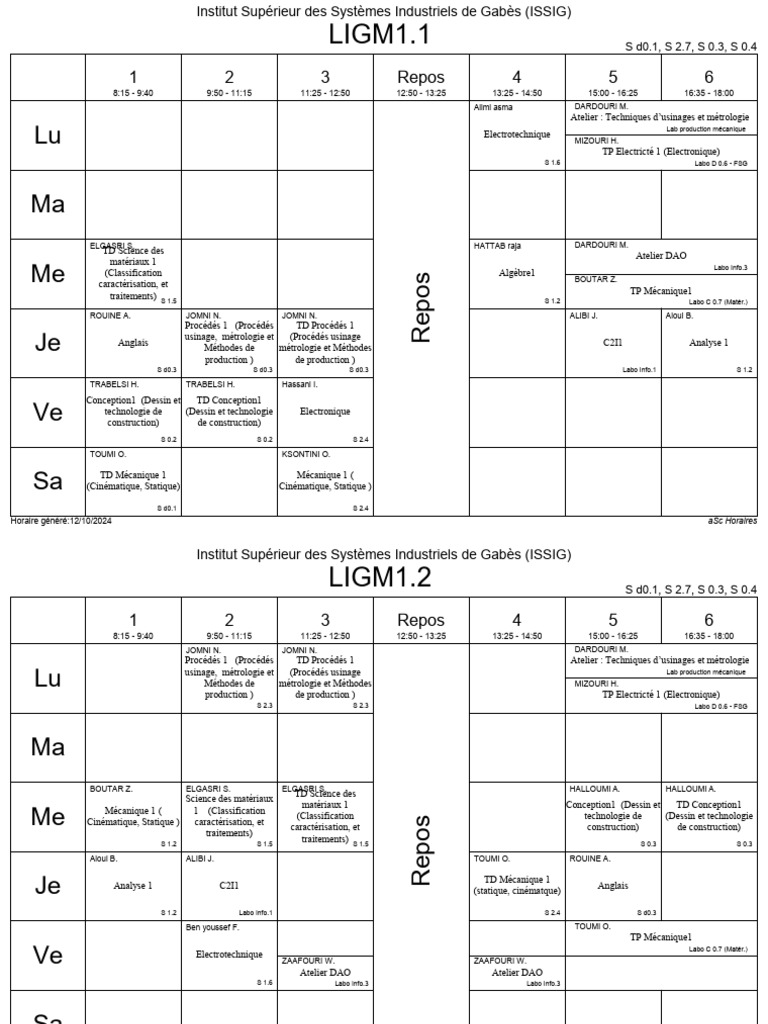Horaire des Cours à l'ISSIG 2024 | PDF | Mécanique | Physique