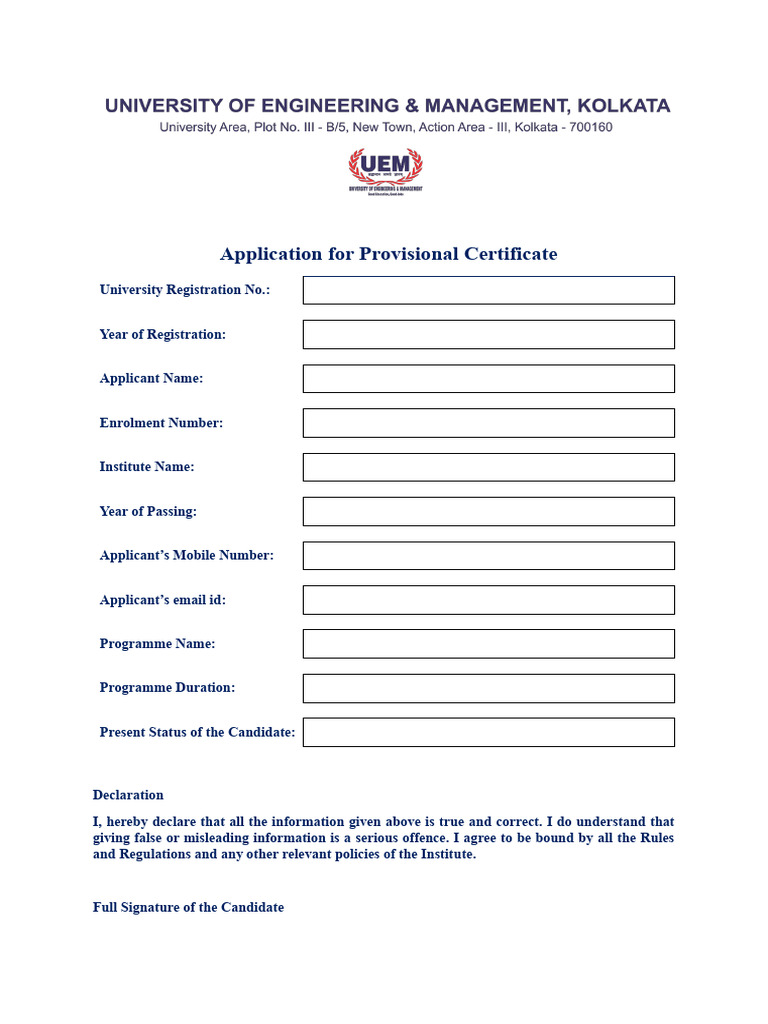 Provisional Certificate Application | PDF | Business | Finance & Money ...