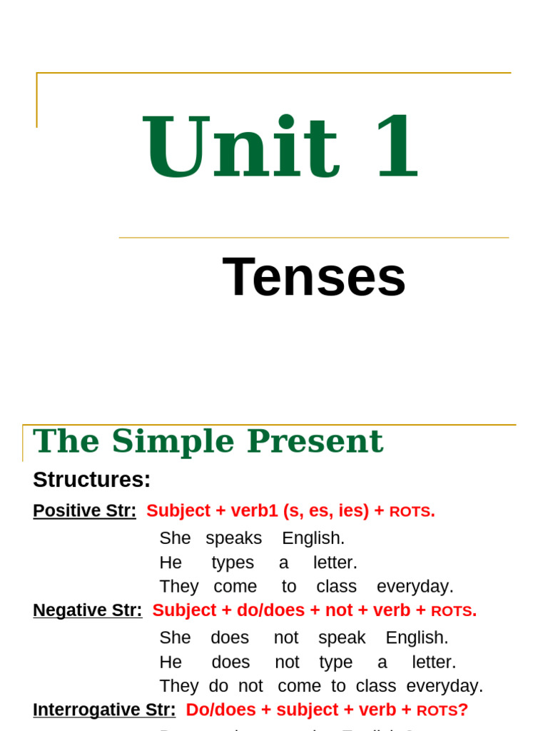 Simple Present Tense Structures | PDF | English Language | Grammatical ...