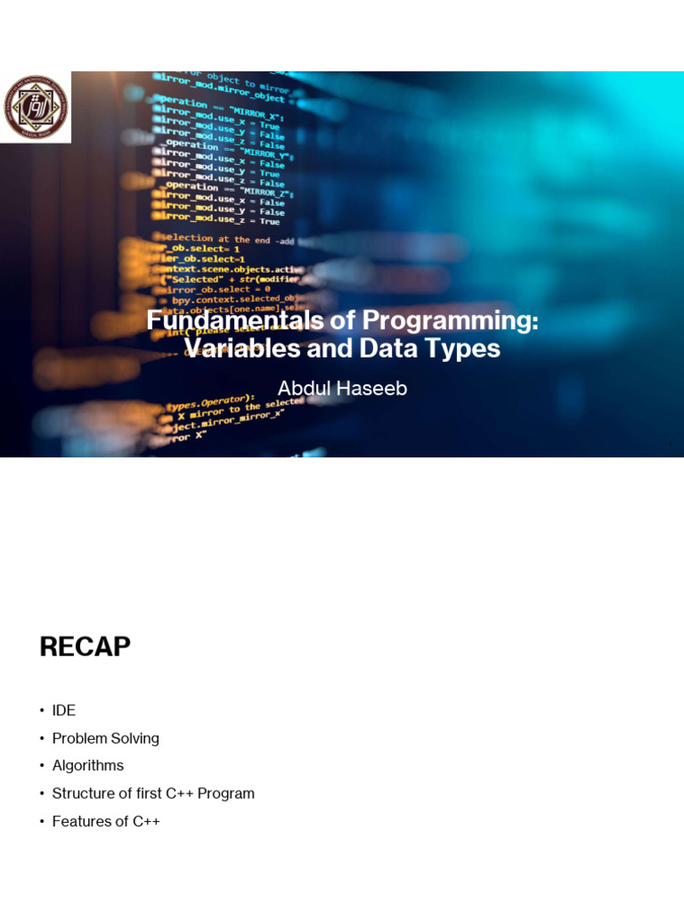 C++ Variables and Data Types Overview | PDF