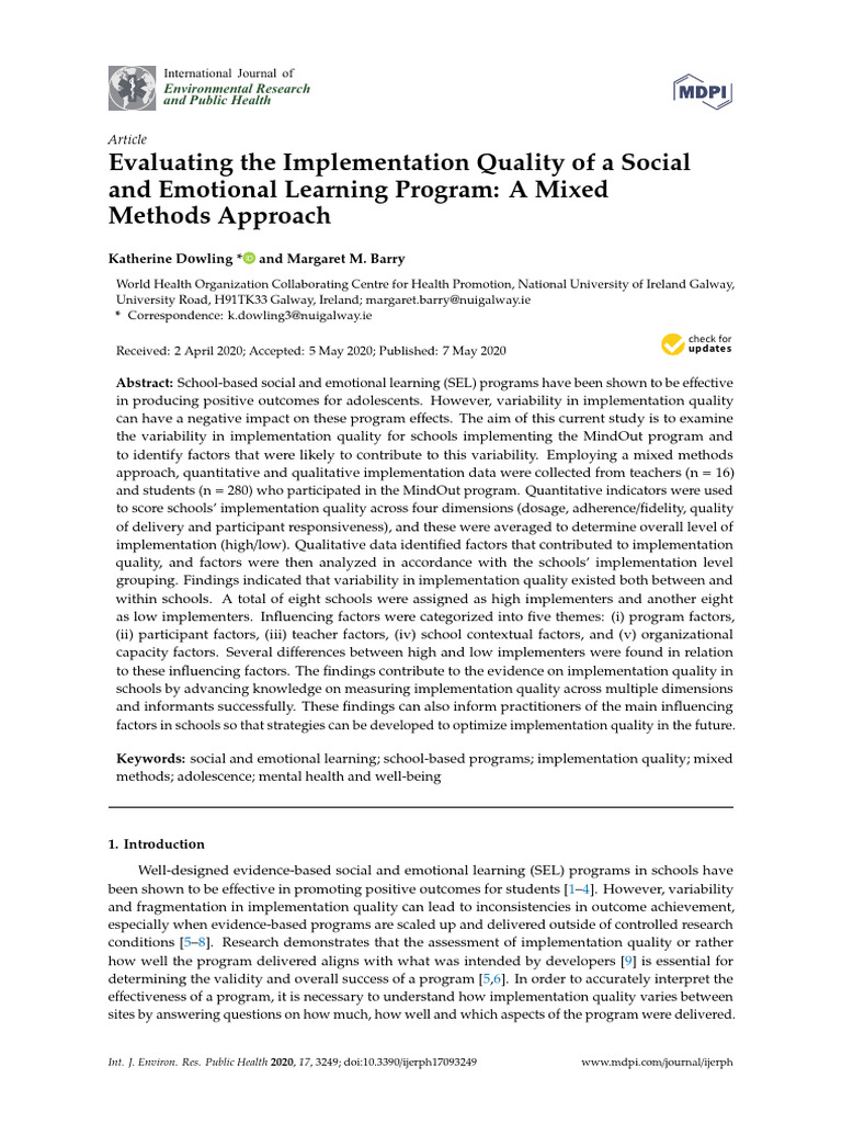 Evaluating the implementation quality of a social and emotional