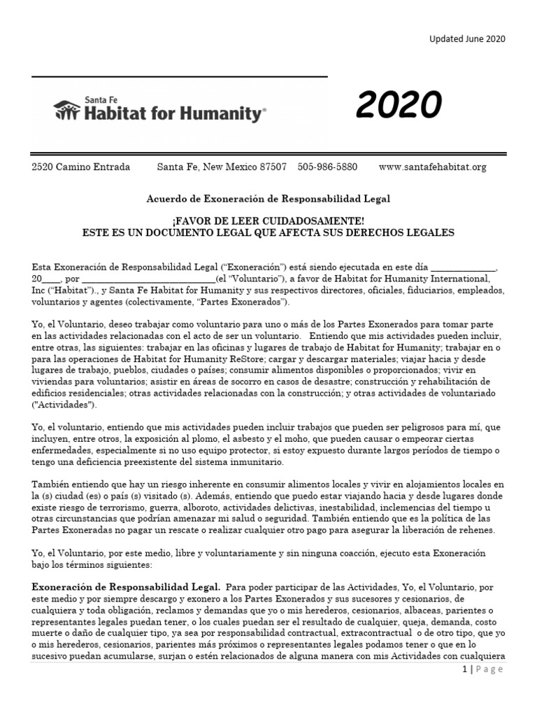 Volunteer Waiver 2020 Spanish | PDF | Cuidado de la salud | Primeros ...