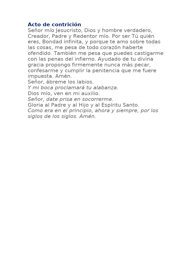 Acto de Contrición Tradicional Católico | PDF