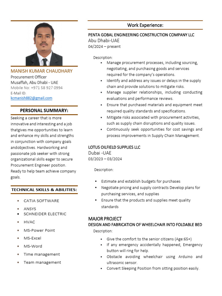 Procurement Officer Resume - UAE | PDF | Procurement | Business