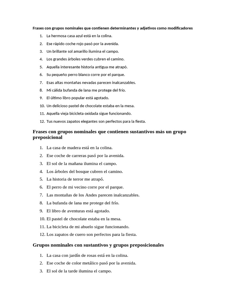 Frases para Analizar Con Grupos Nominales | PDF | Hogar, jardinería y ...