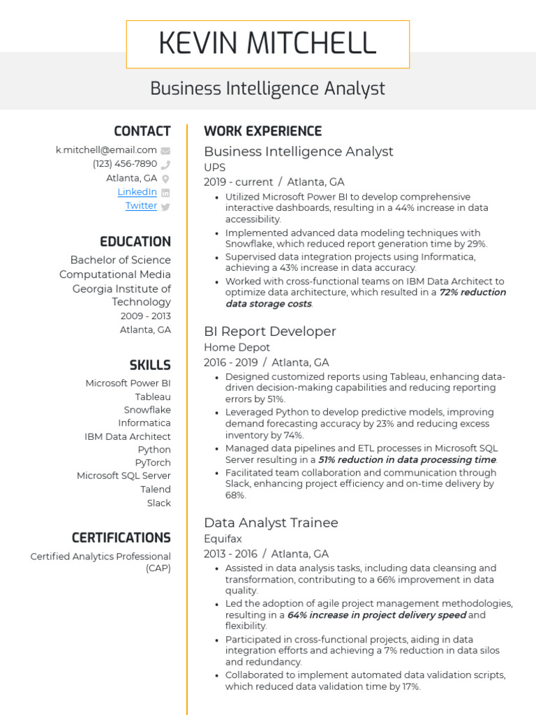 Business Intelligence Analyst 3 Resume Example | PDF | Business ...