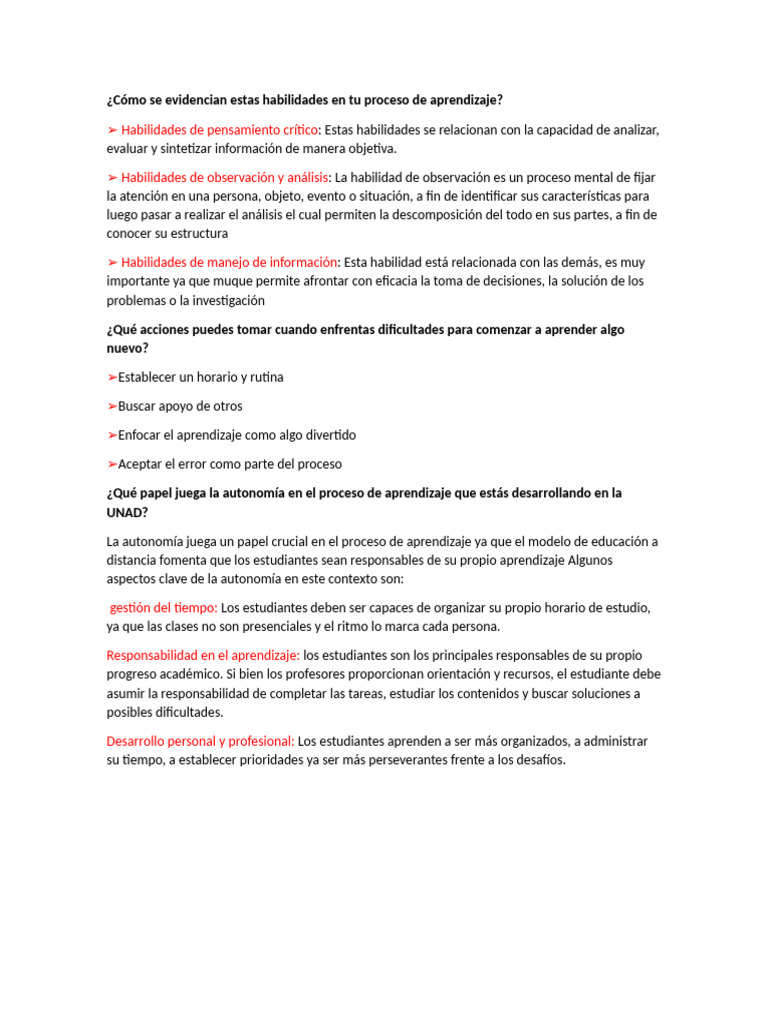Habilidades Clave en el Aprendizaje Autónomo | PDF | Crecimiento ...