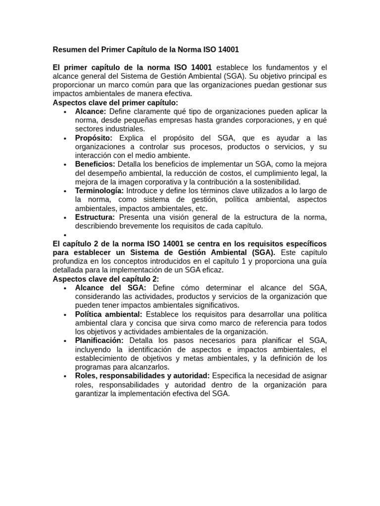 Resumen Del Primer Capítulo de La Norma ISO 14001 | PDF | Planificación ...