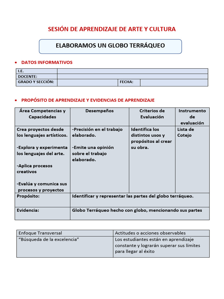 Sesion de Arte | PDF | Evaluación | Aprendizaje