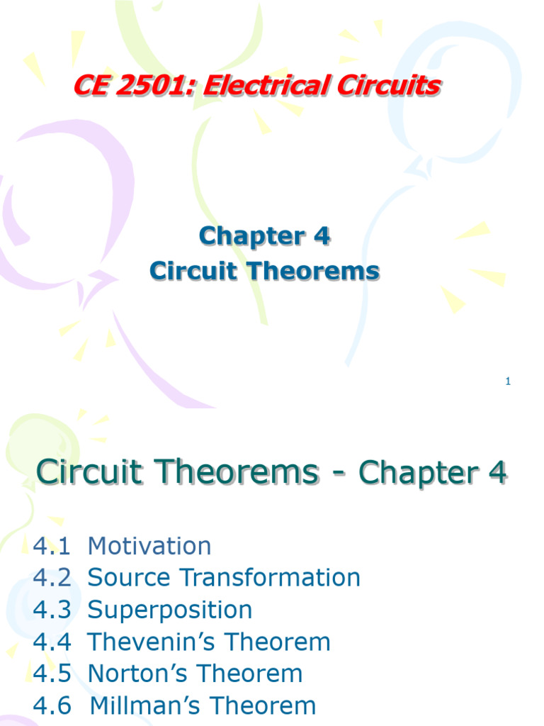 Circuit Theorems Overview and Applications | PDF | Electrical Network ...