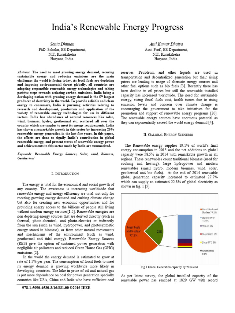 Indias Renewable Energy Progress | PDF | Renewable Energy | Energy ...