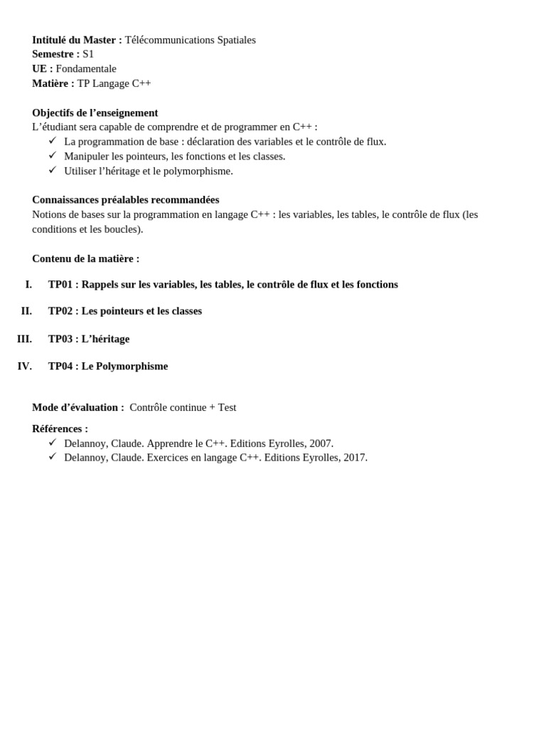 C++ : TP et Évaluation en Master | PDF | Méthodes et références ...