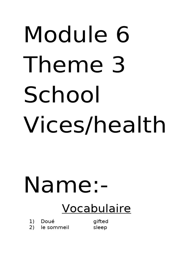 Vocabulaire scolaire et santé en français | PDF