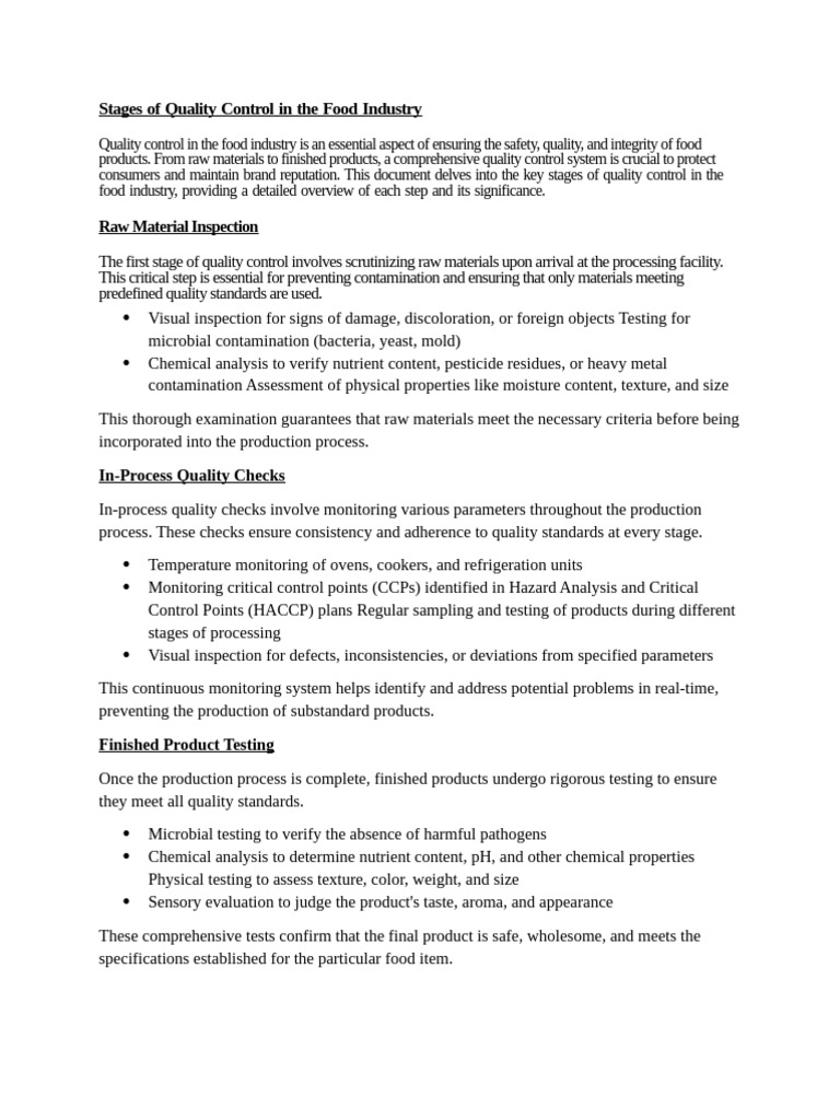 Stages of Quality Control in Food Industry | PDF | Taste | Packaging ...