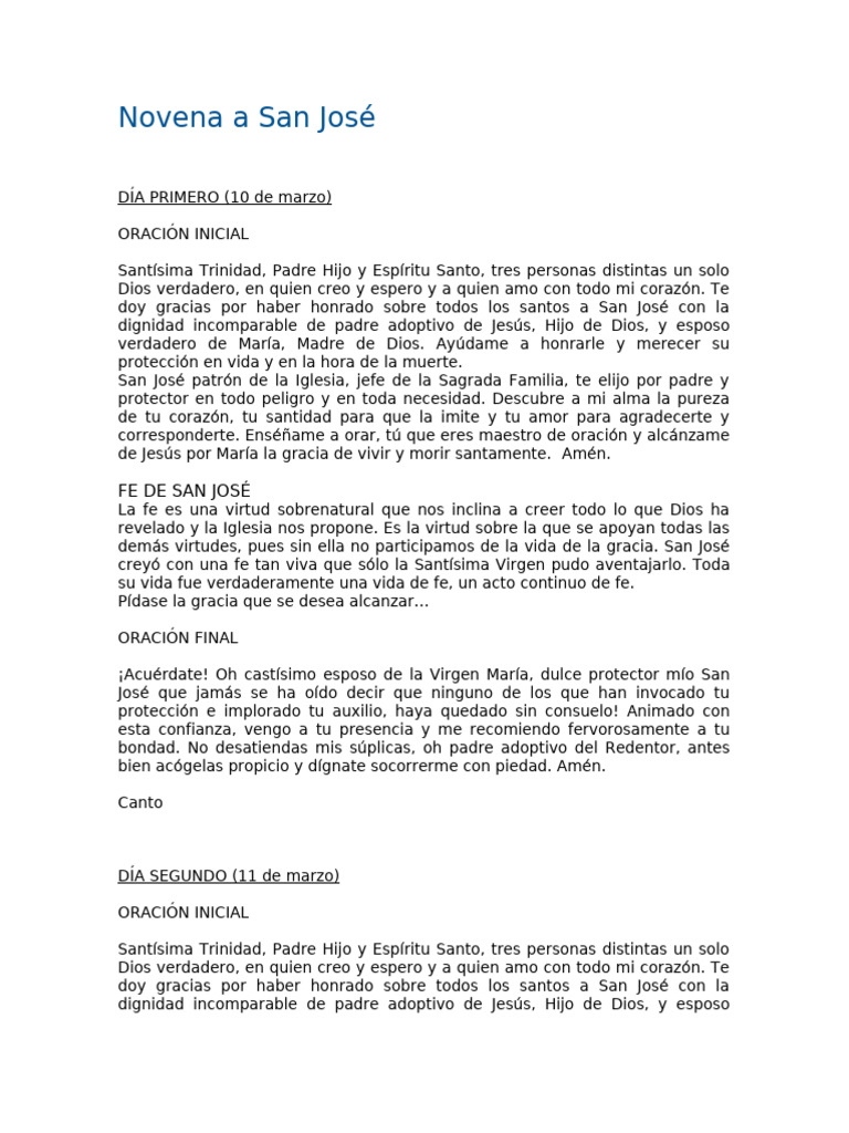 Novena a San José: Oraciones y Reflexiones | PDF | María, madre de ...