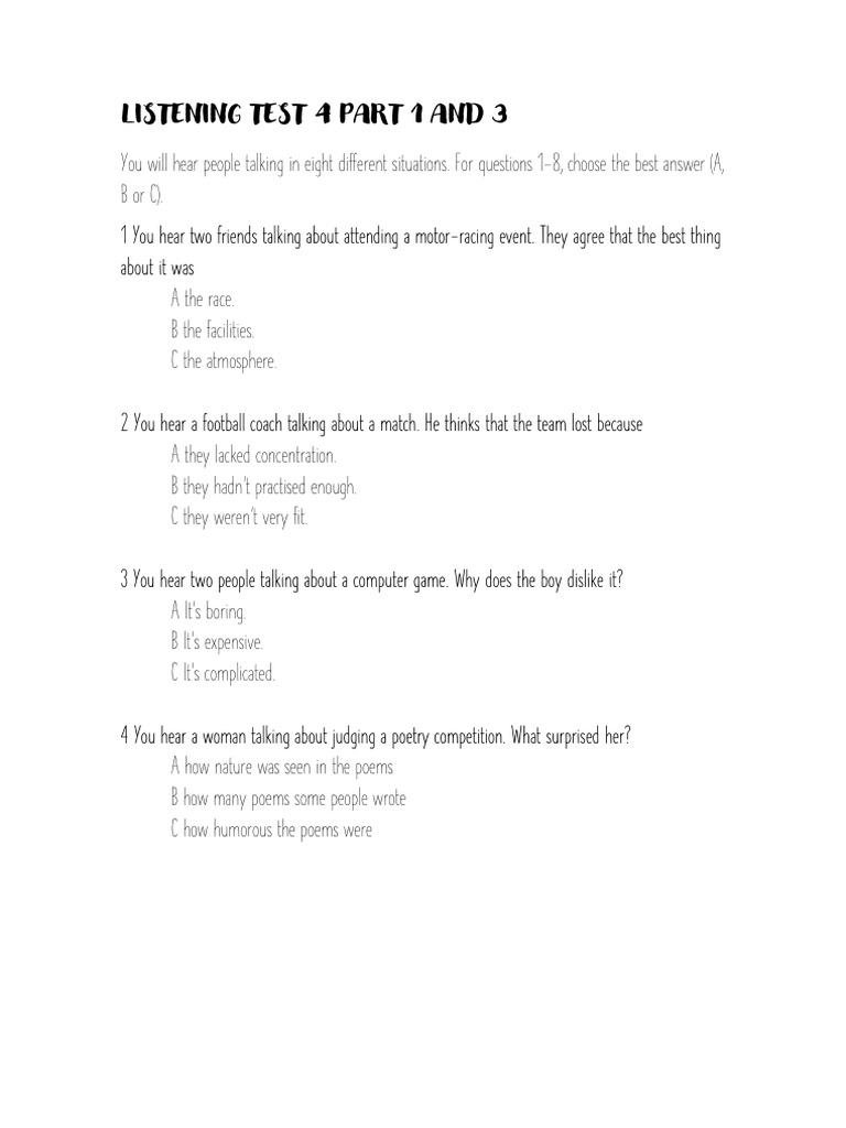 Listening Test 4 Part 1 and 3 | PDF | Art