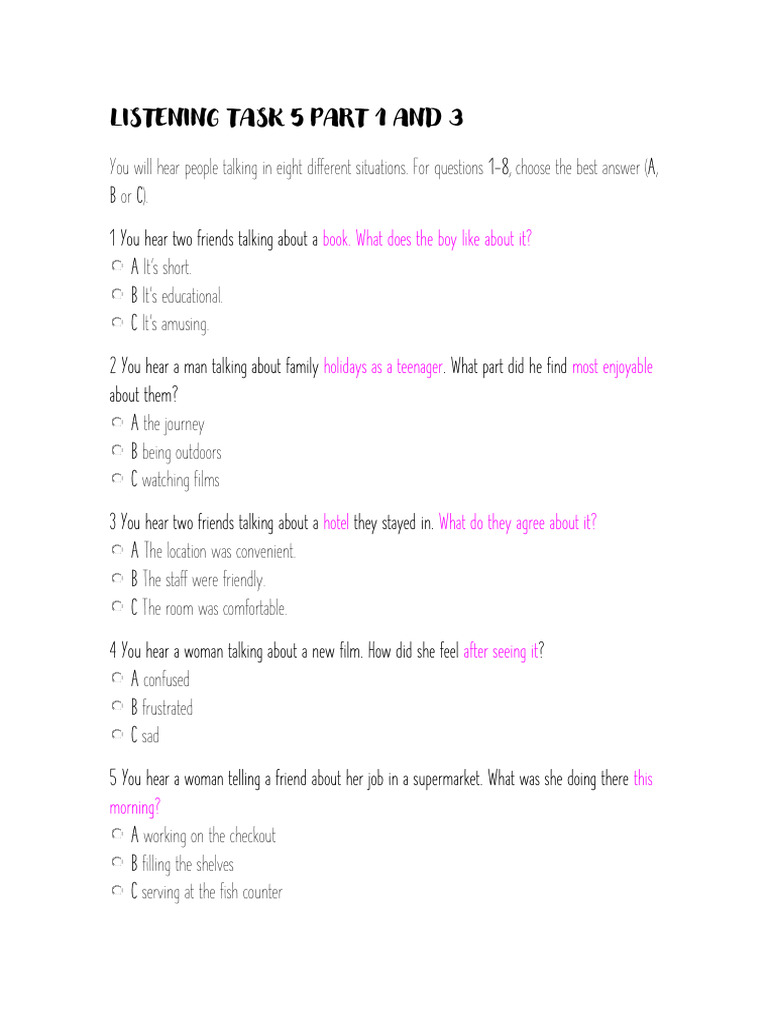 Listening Test 5 Part 1 and 3 | PDF