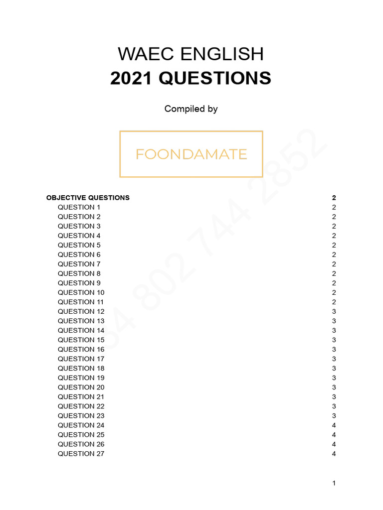 2021 WAEC English Questions & Answers | PDF | Qualifications