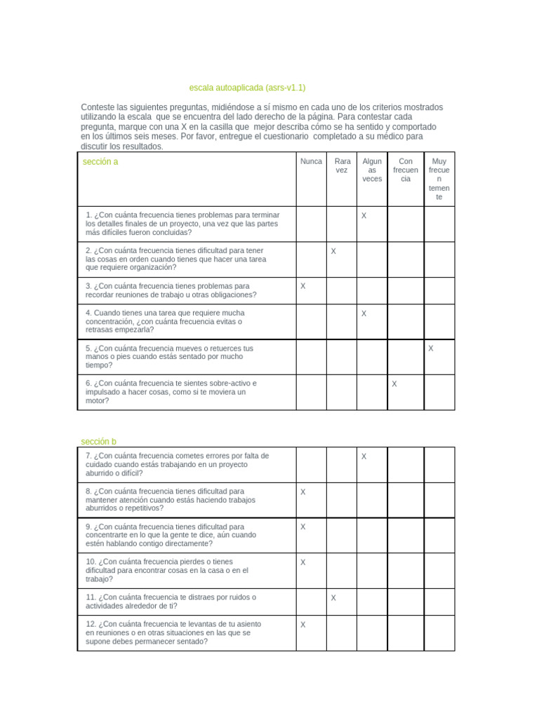 Escala ASRS-V1.1 para TDAH Adultos | PDF