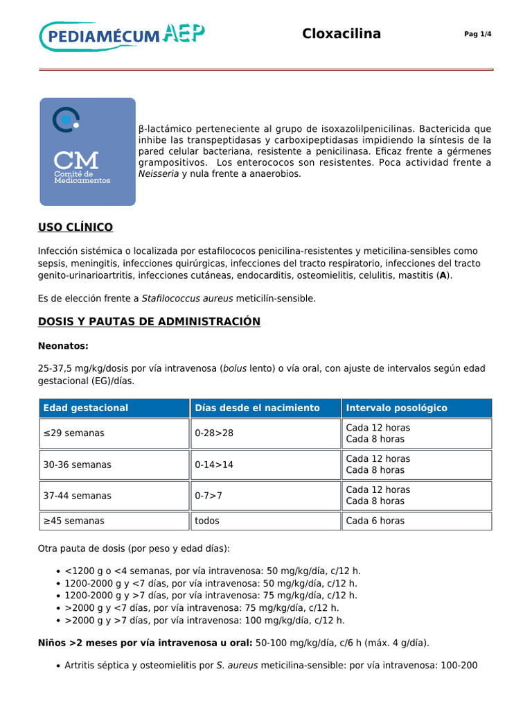 Cloxacilina | PDF | Especialidades Medicas | Medicina CLINICA