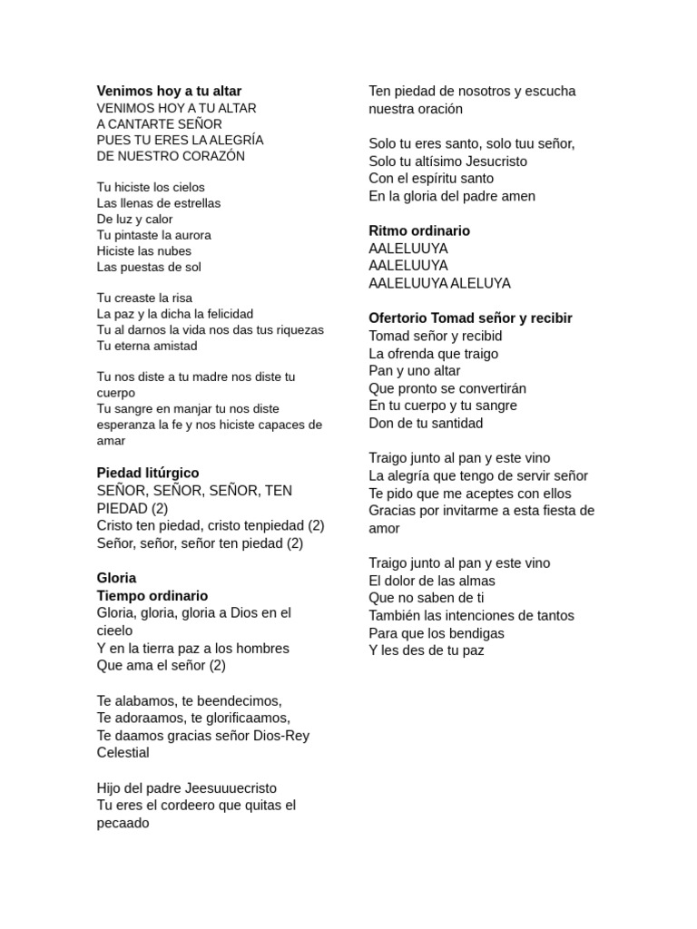Cantos | PDF | eucaristía | Adoración Cristiana Y Liturgia
