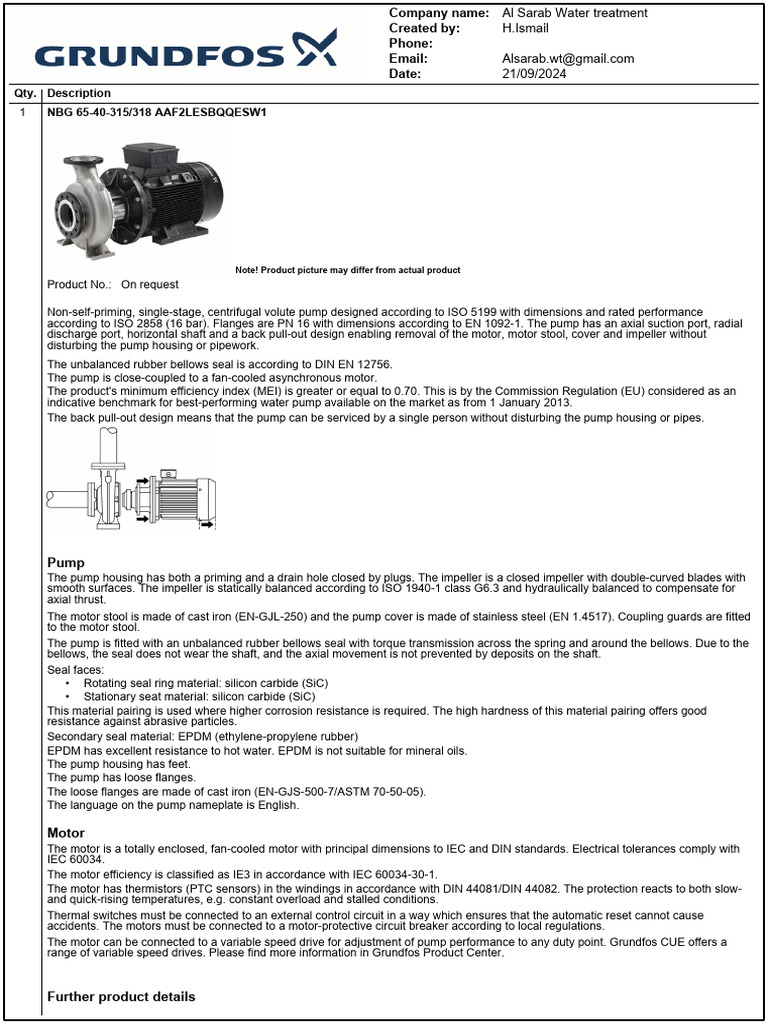 NBG 65-40-315/318 Centrifugal Pump Specs | PDF | Pump | Electric Motor