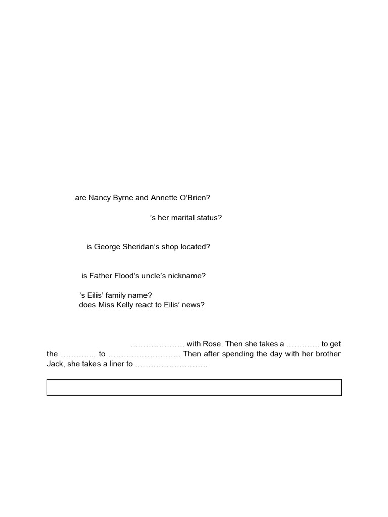 Brooklyn Novel Study Guide | PDF | Grammar | Linguistics