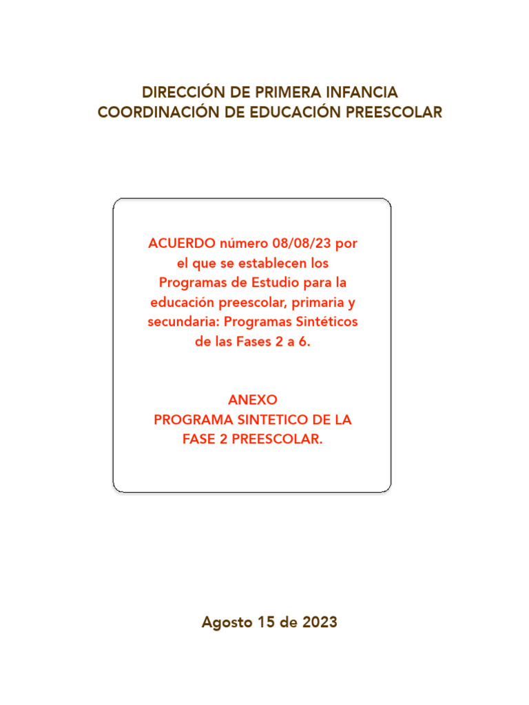 Programa Sintético Fase 2 Preescolar | PDF | Educación de la primera ...