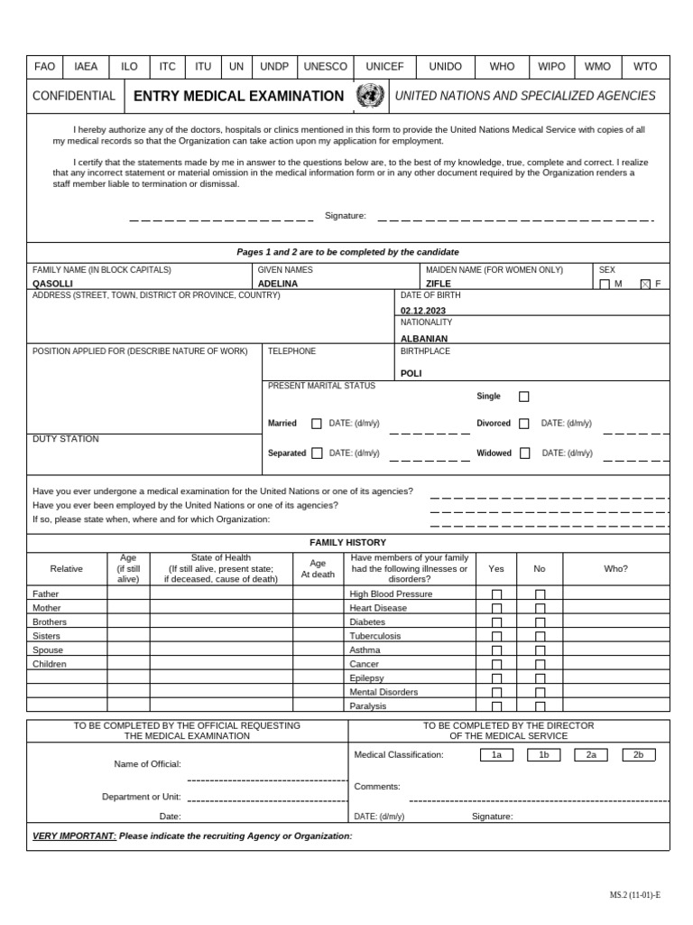 UN Medical Examination Authorization Form | PDF | Pulse | Neurology