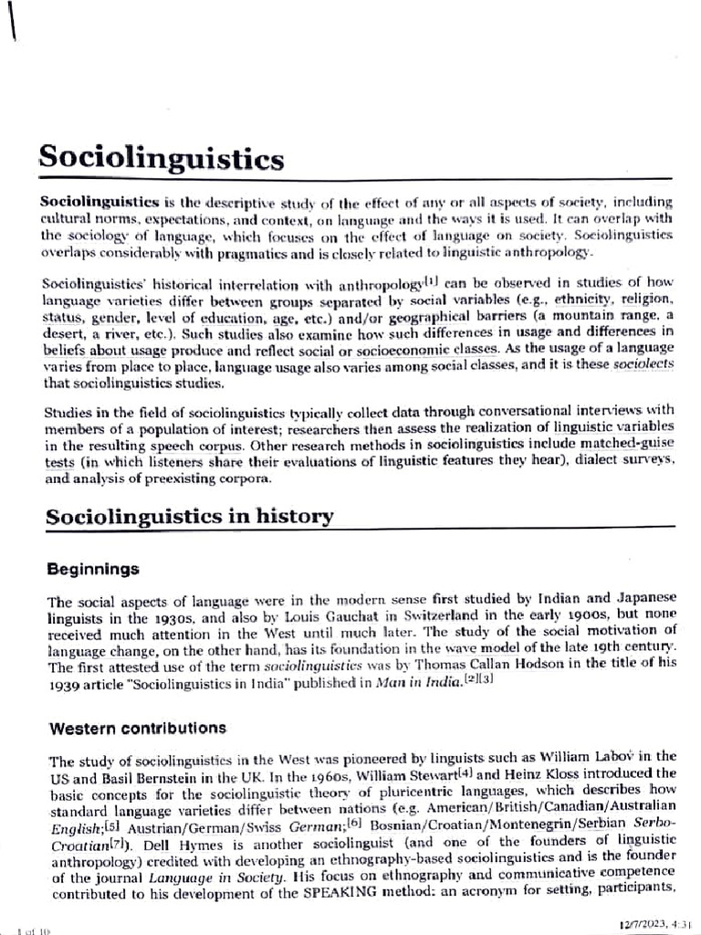 Sociolinguistics: Methods and Concepts | PDF | Sociolinguistics ...