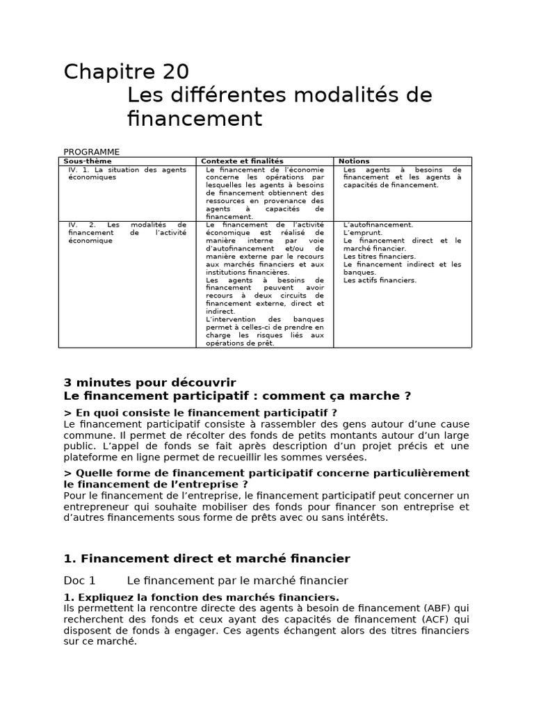 Modalités de financement de l'économie | PDF | Banques | Argent