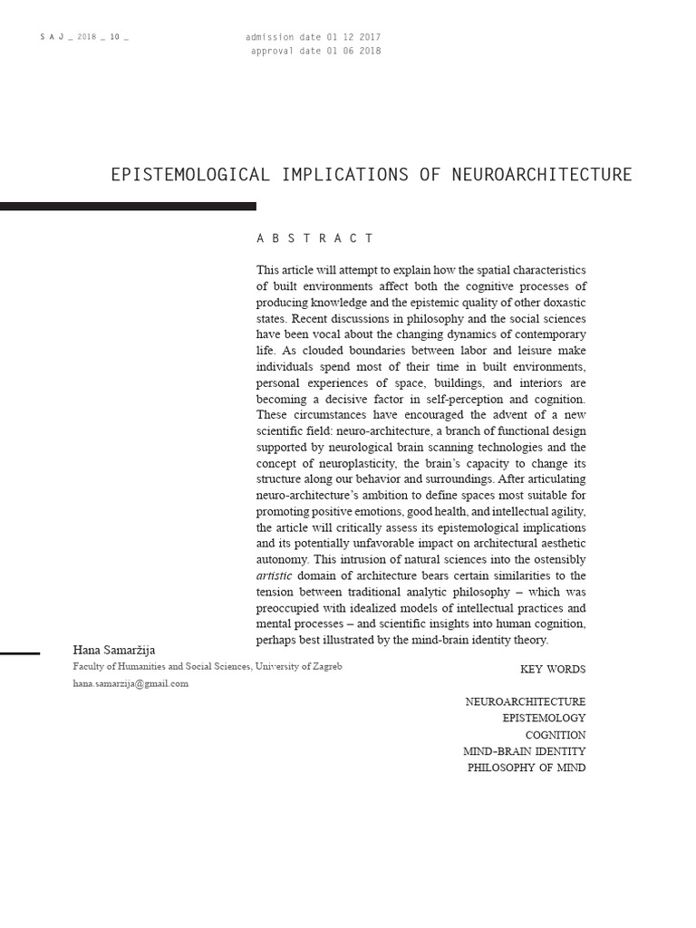 Neuroarchitecture's Epistemological Impact | PDF | Mind | Epistemology