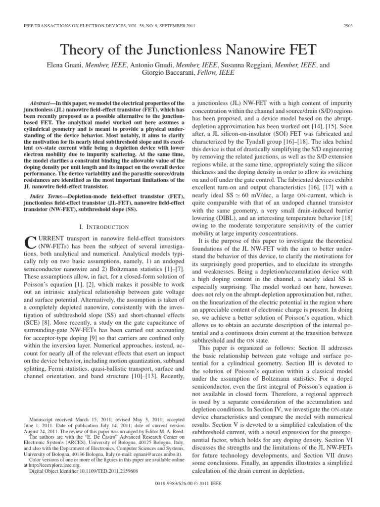 Theory of The Junctionless Nanowire FET | PDF | Field Effect Transistor ...