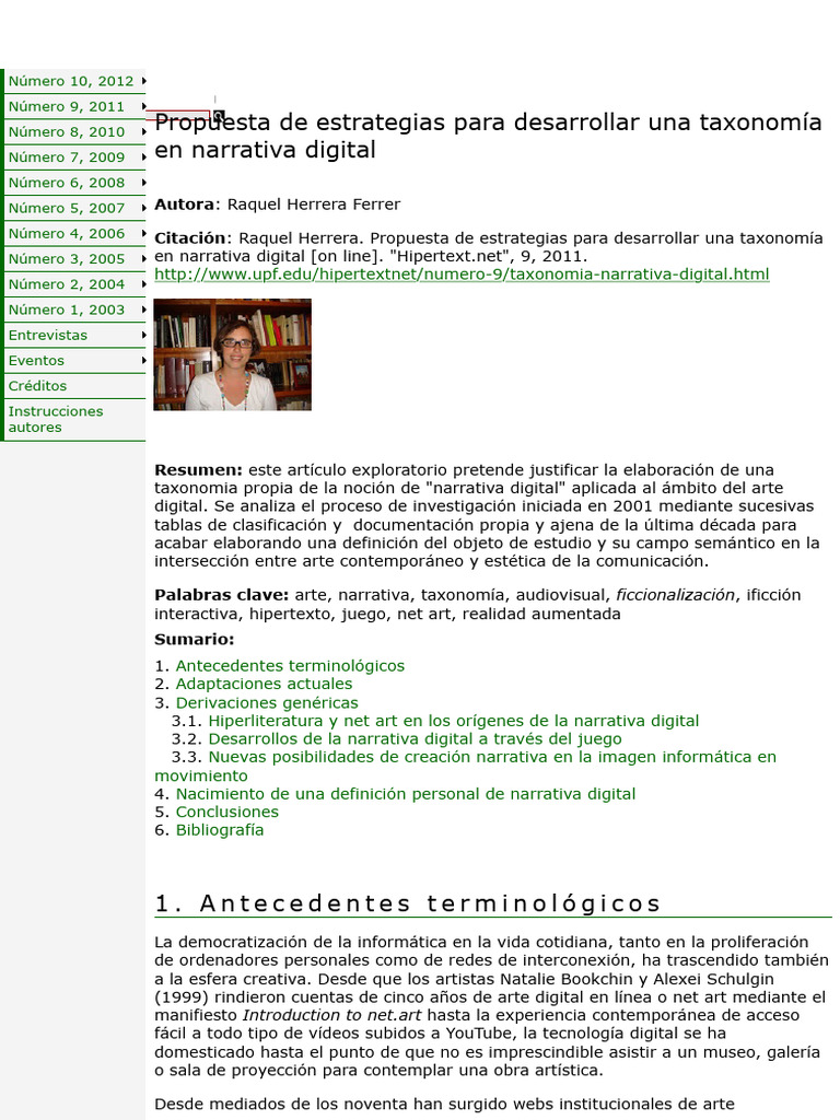 RAQUEL HERRERA Taxonomía en Narrativa Digital - Hipertext - (UPF) | PDF ...