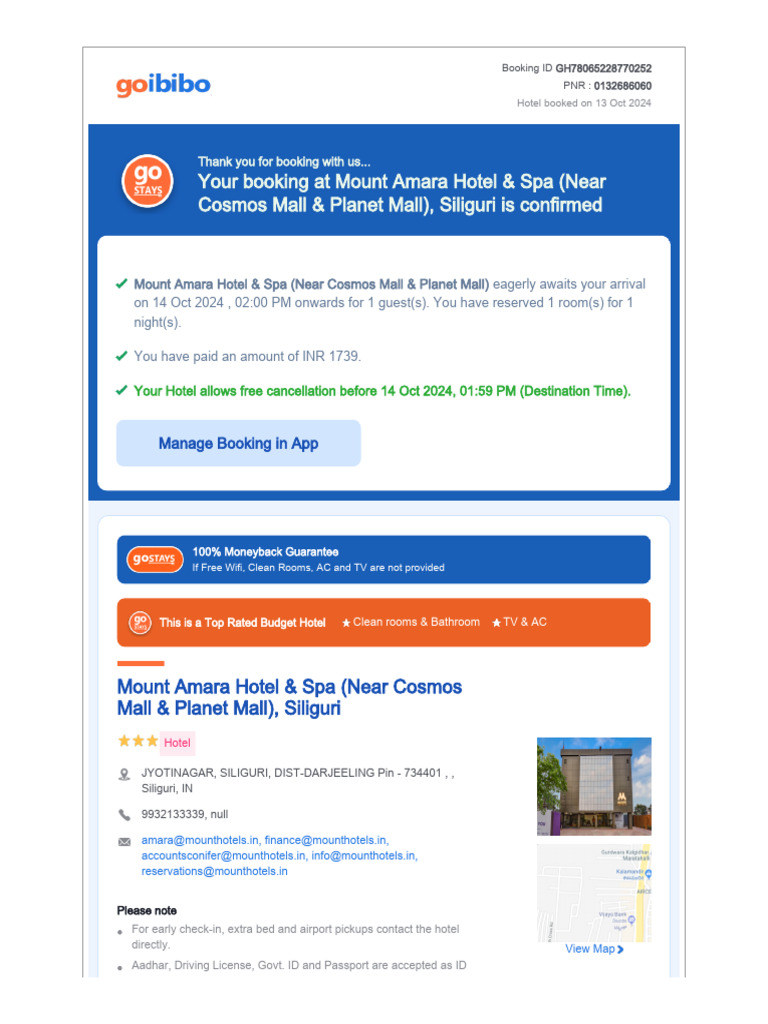 Mount Amara Hotel Booking Confirmation | PDF | Fee