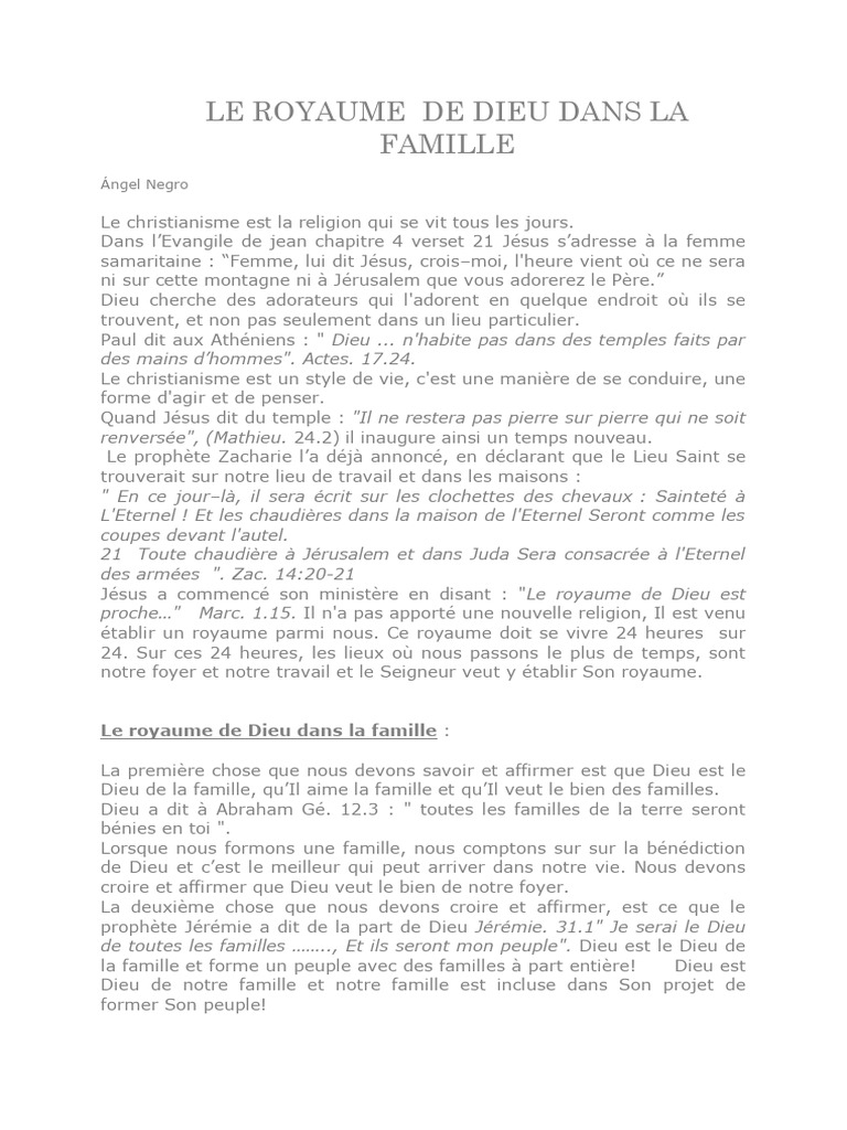 Le Royaume de Dieu dans la Famille | PDF | Dieu | Église chrétienne