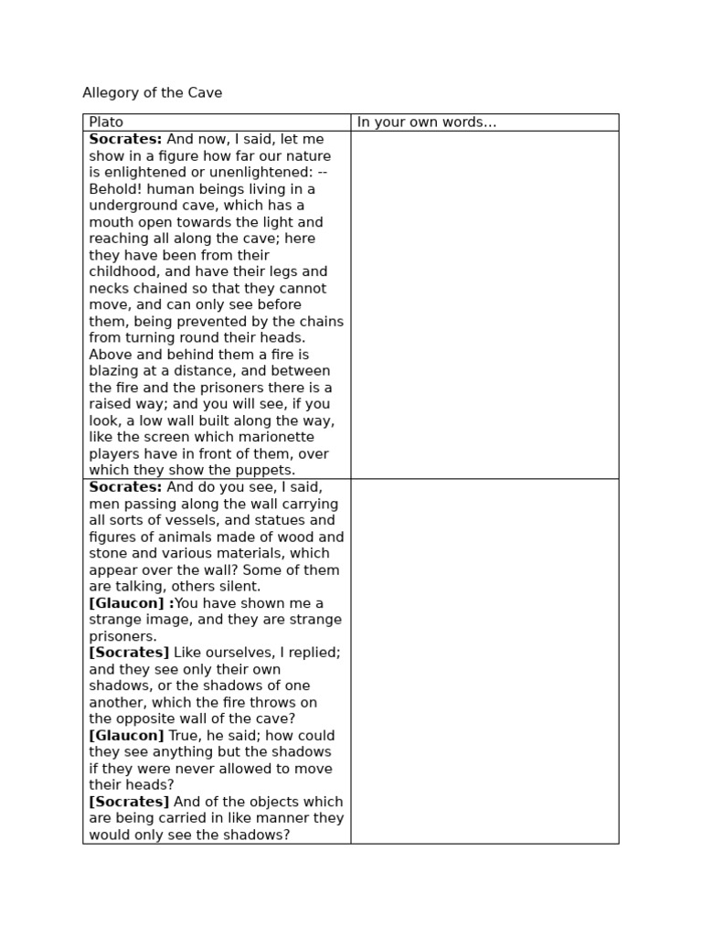 Plato's Allegory of the Cave Summary | PDF | Law | Young Adult
