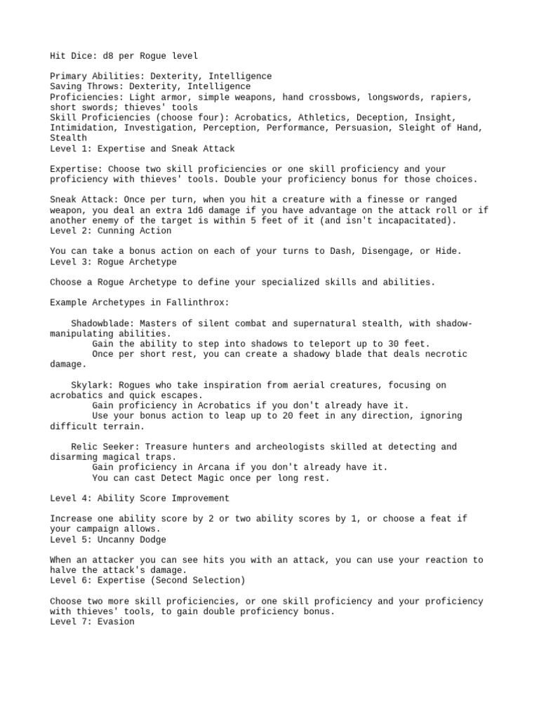 Rogue Class Features and Abilities Guide | PDF