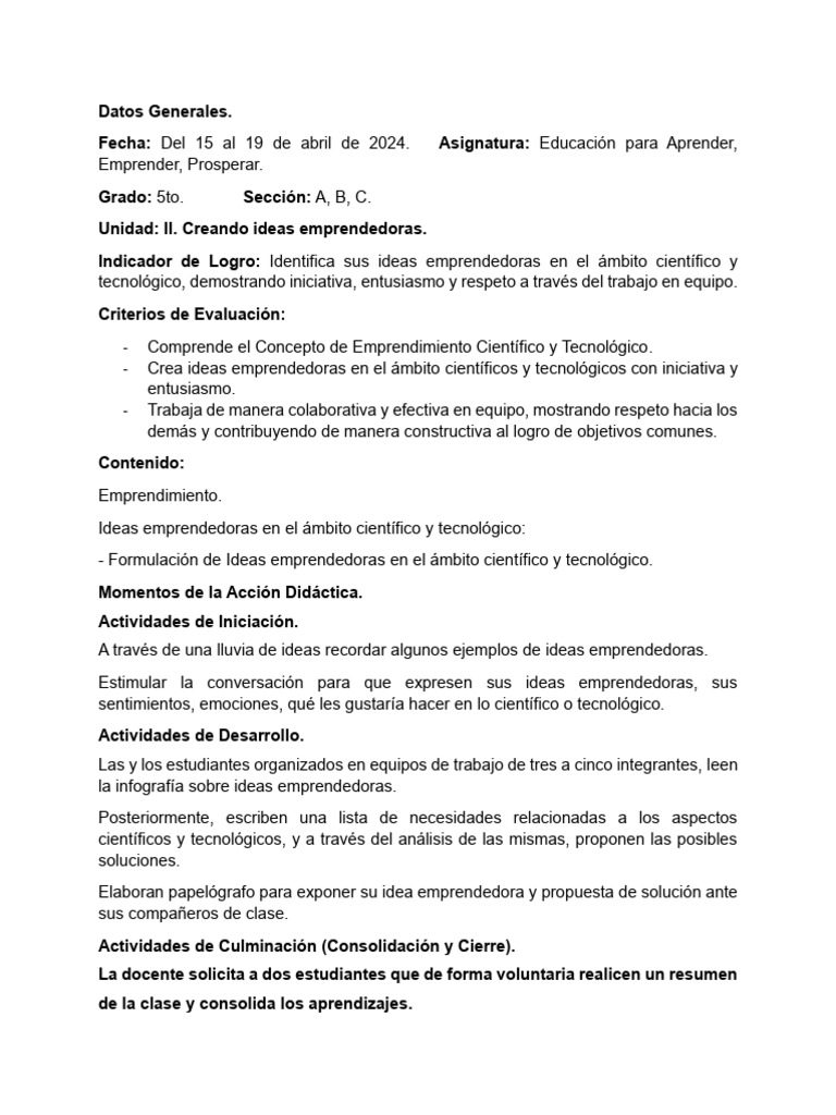 5to AEP Del 15 Al 19 de Abril de 2024 | PDF | Crecimiento personal y ...