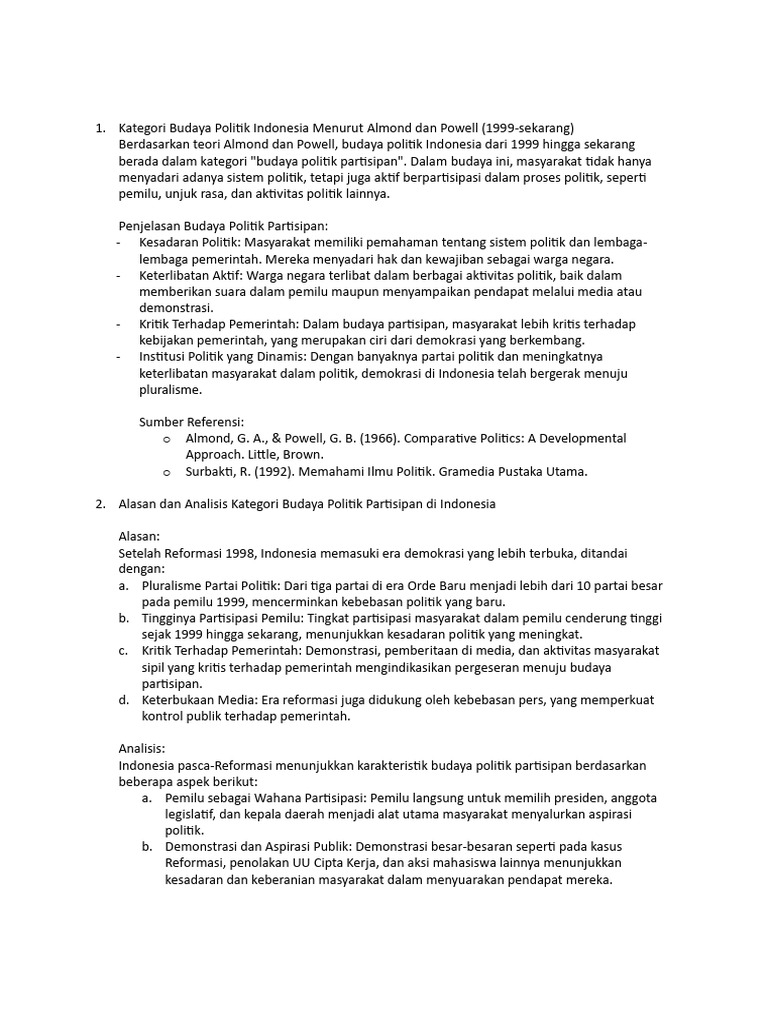 Budaya Politik Partisipan Indonesia 1999-2023 | PDF