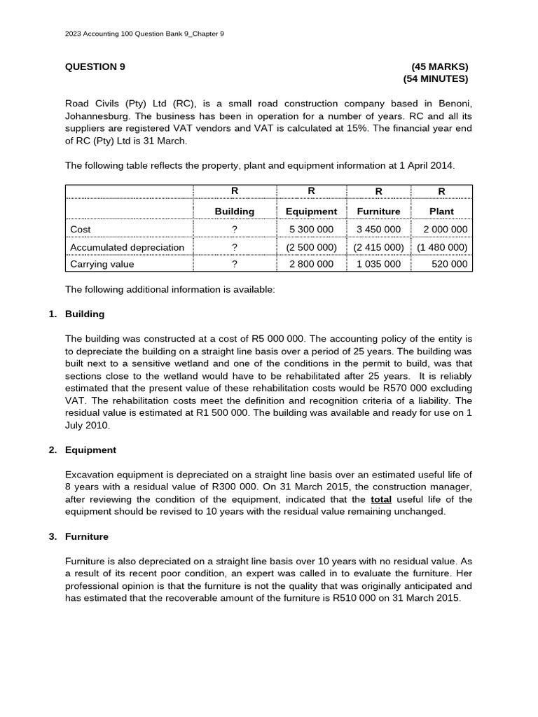 2023 Accounting Question Bank: Chapter 9 | PDF | Book Value | Depreciation