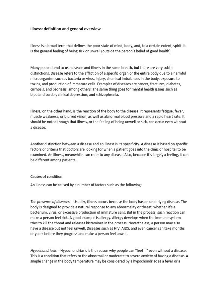 Understanding Illness vs. Disease | PDF | Mental Disorder | Stress ...