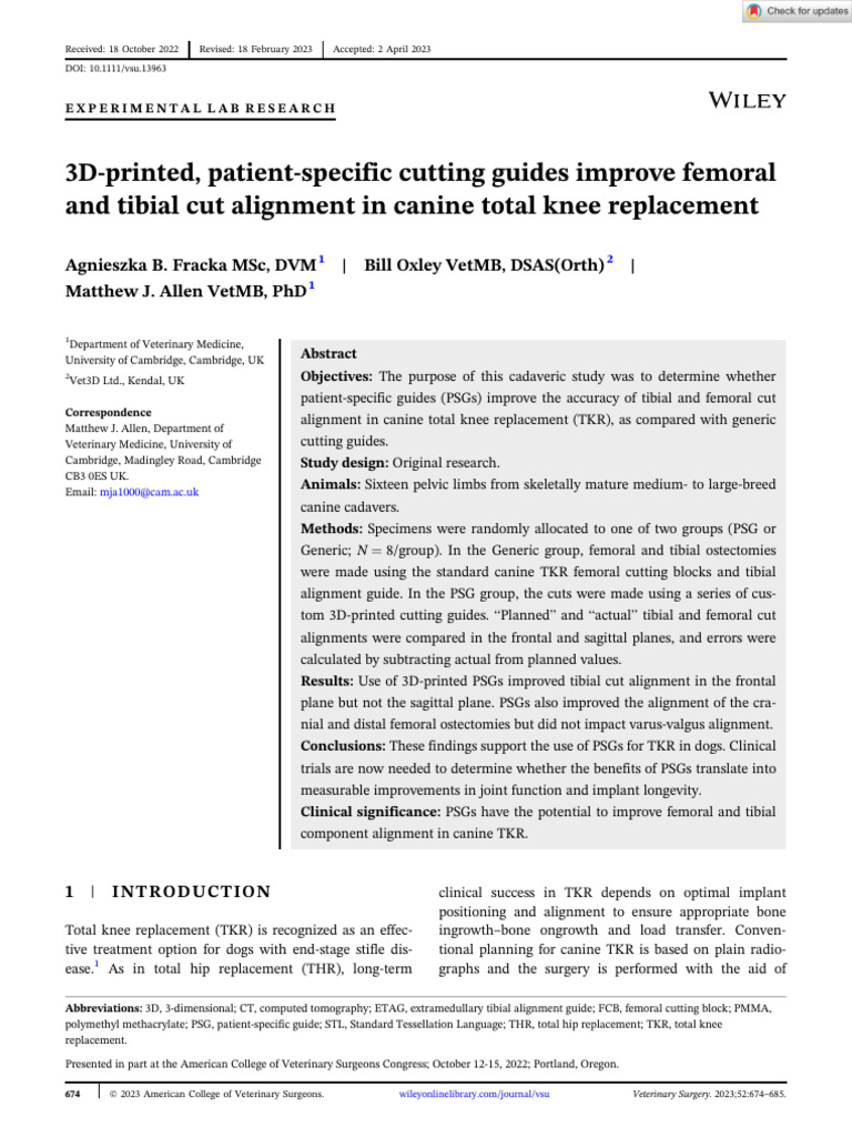 3D-Printed, Patient-Specific Cutting Guides Improve Femoral and Tibial ...