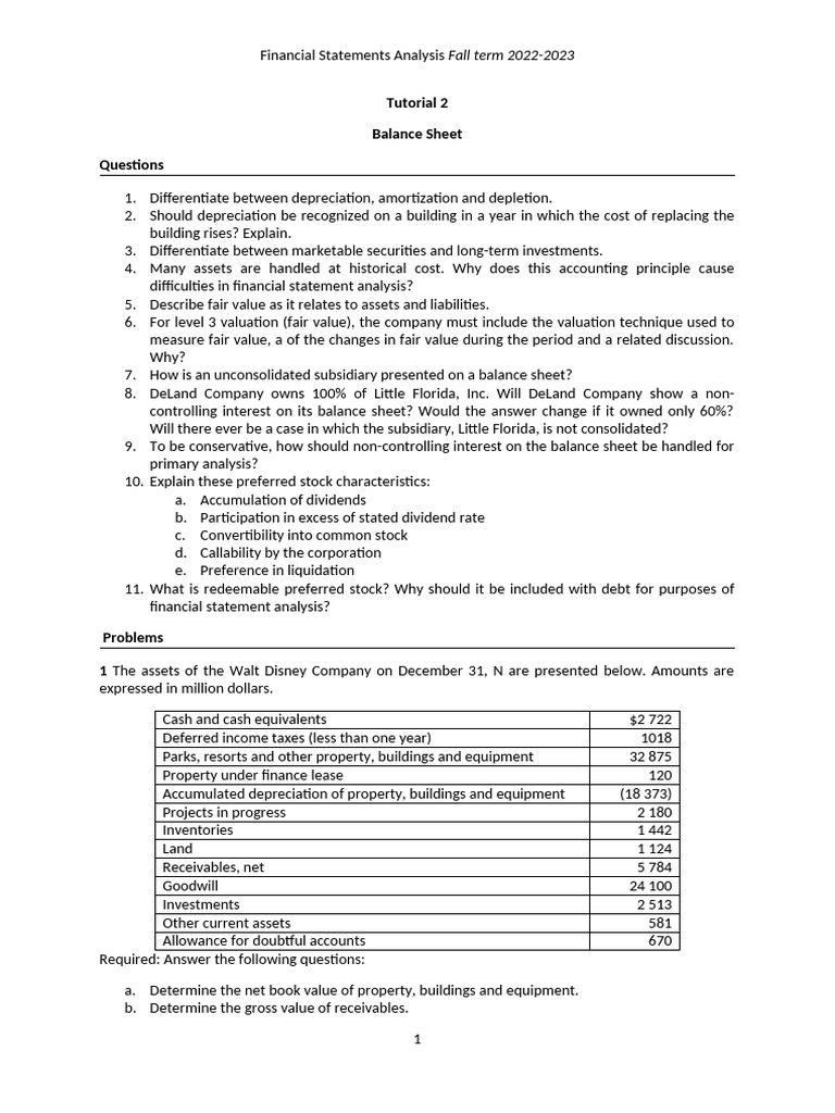 Financial Statement Analysis Questions | PDF | Balance Sheet | Equity ...