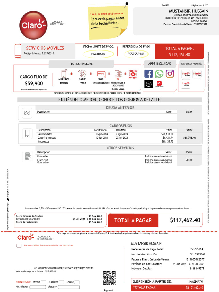 Detalle de Factura Comcel S.A. 2024 | PDF | Telecomunicaciones ...