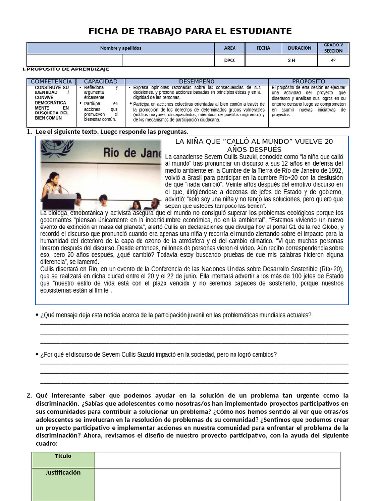 Unidad 7 - Ficha - Sem 4 - DPCC 4° | PDF | Crecimiento personal y ...