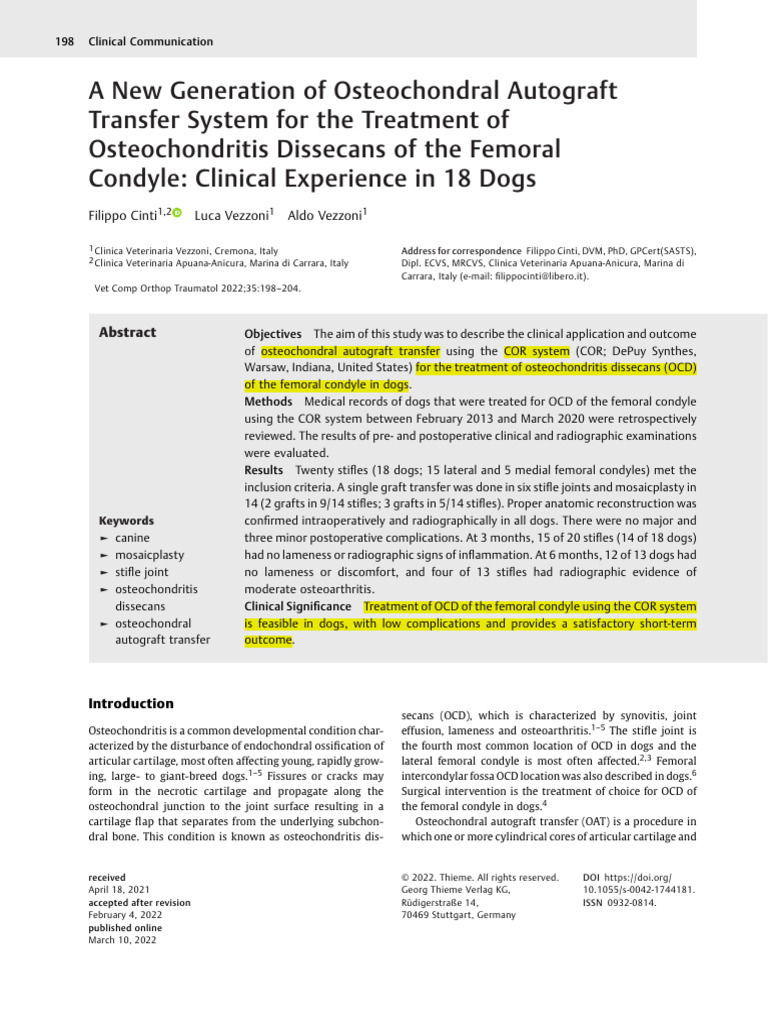 OAT System for Canine OCD Treatment | PDF | Musculoskeletal System