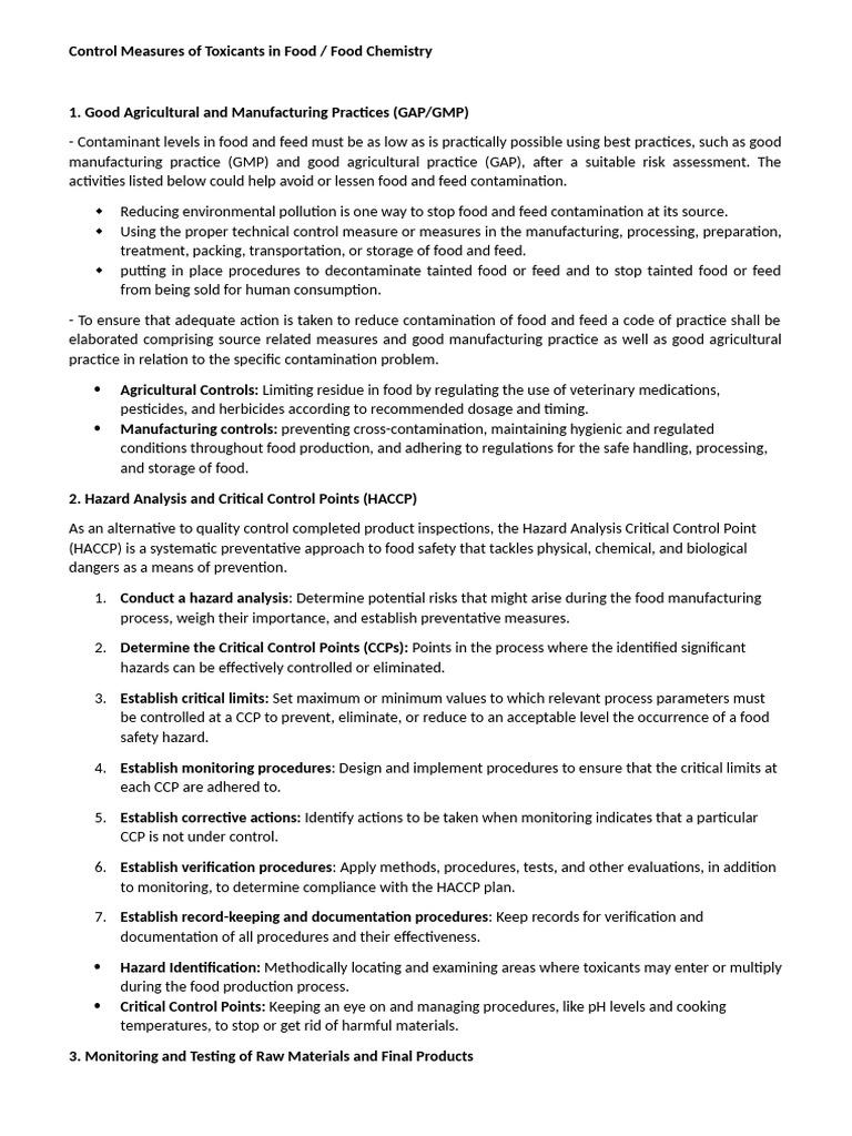 Control Measures of Toxicants in Food | PDF | Food Safety | Hazard ...
