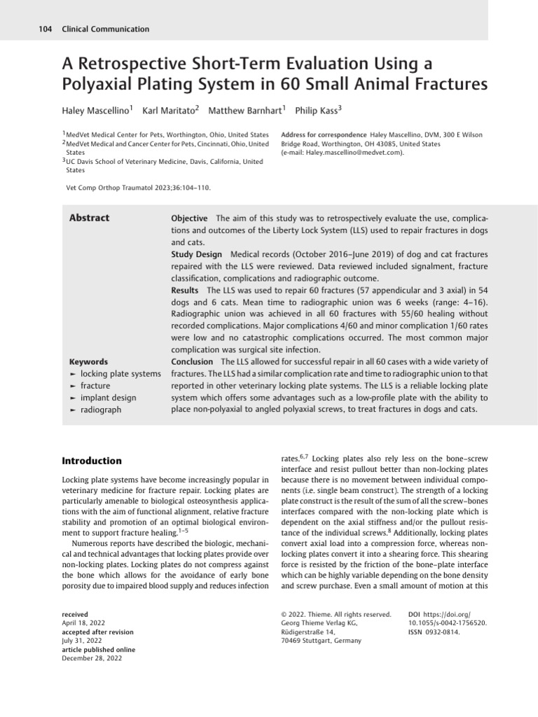 A Retrospective Short-Term Evaluation Using A Polyaxial Plating System ...